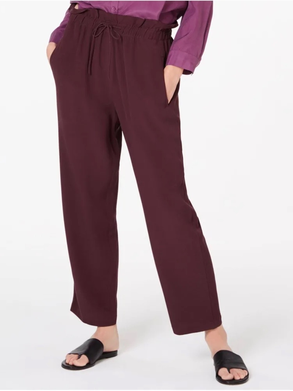 Eileen Fisher Casis Straight Leg Pants XS Pockets Tie Waist